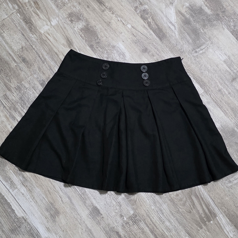 HOT TOPIC Black Sailor Pleated Mini Skirt Button Side Zip Gothic Academia XL